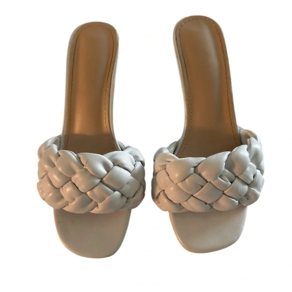 Chunky Braided White Wedding Women's Heeled Sandals- Size 38=8
